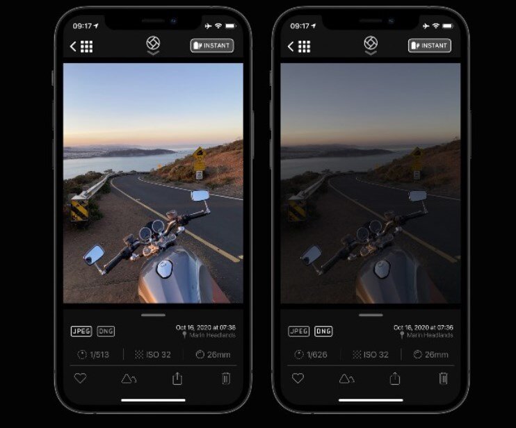 Различие снимков форматов JPG и DNG