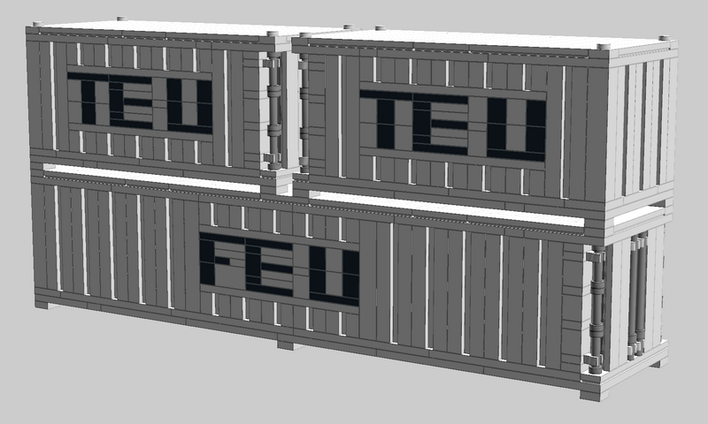 Для сравнения - 40-футовый контейнер, на котором стоят 2 20-футовых контейнера.