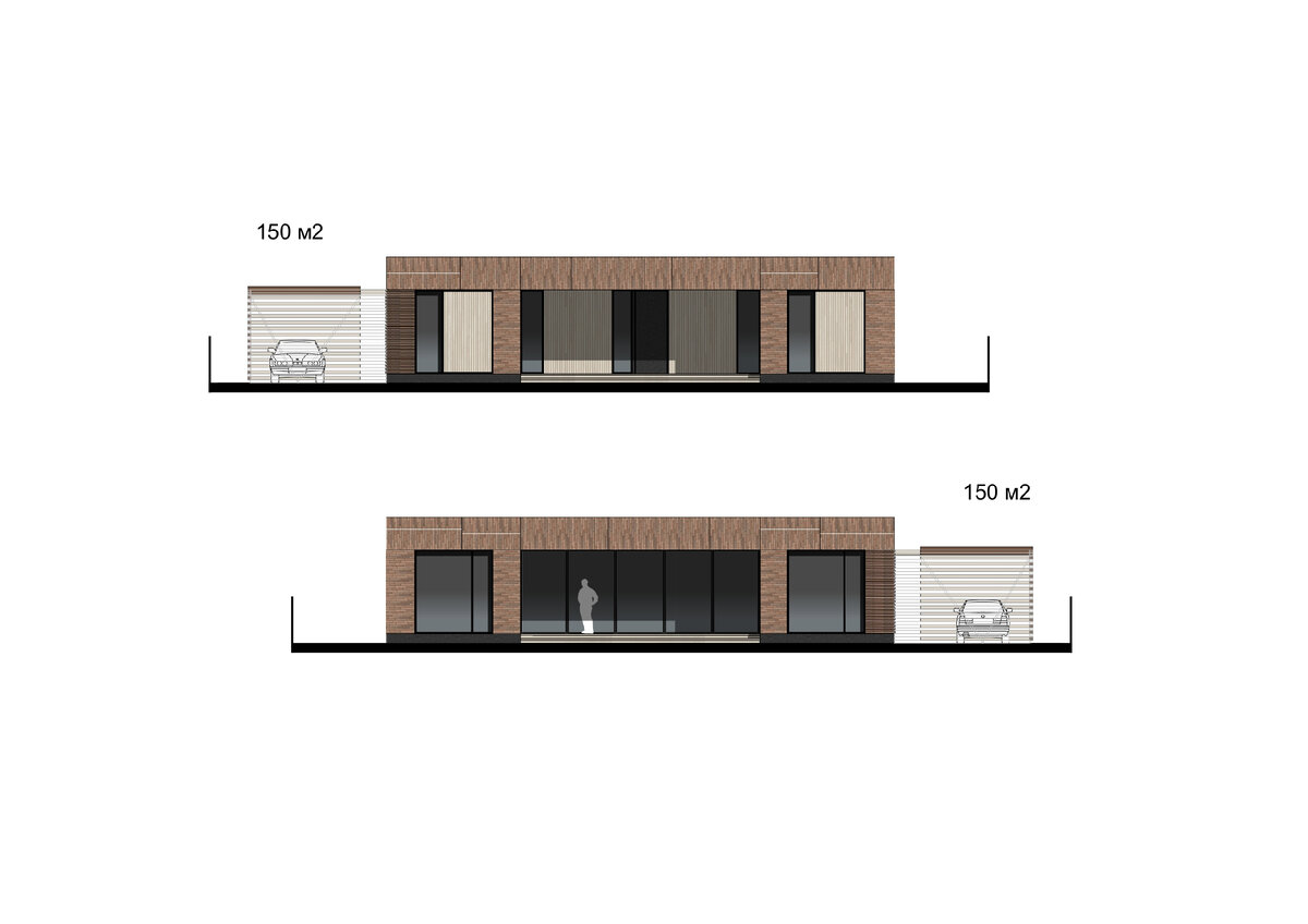 Фасад, плоская кровля, панорамное остекление 