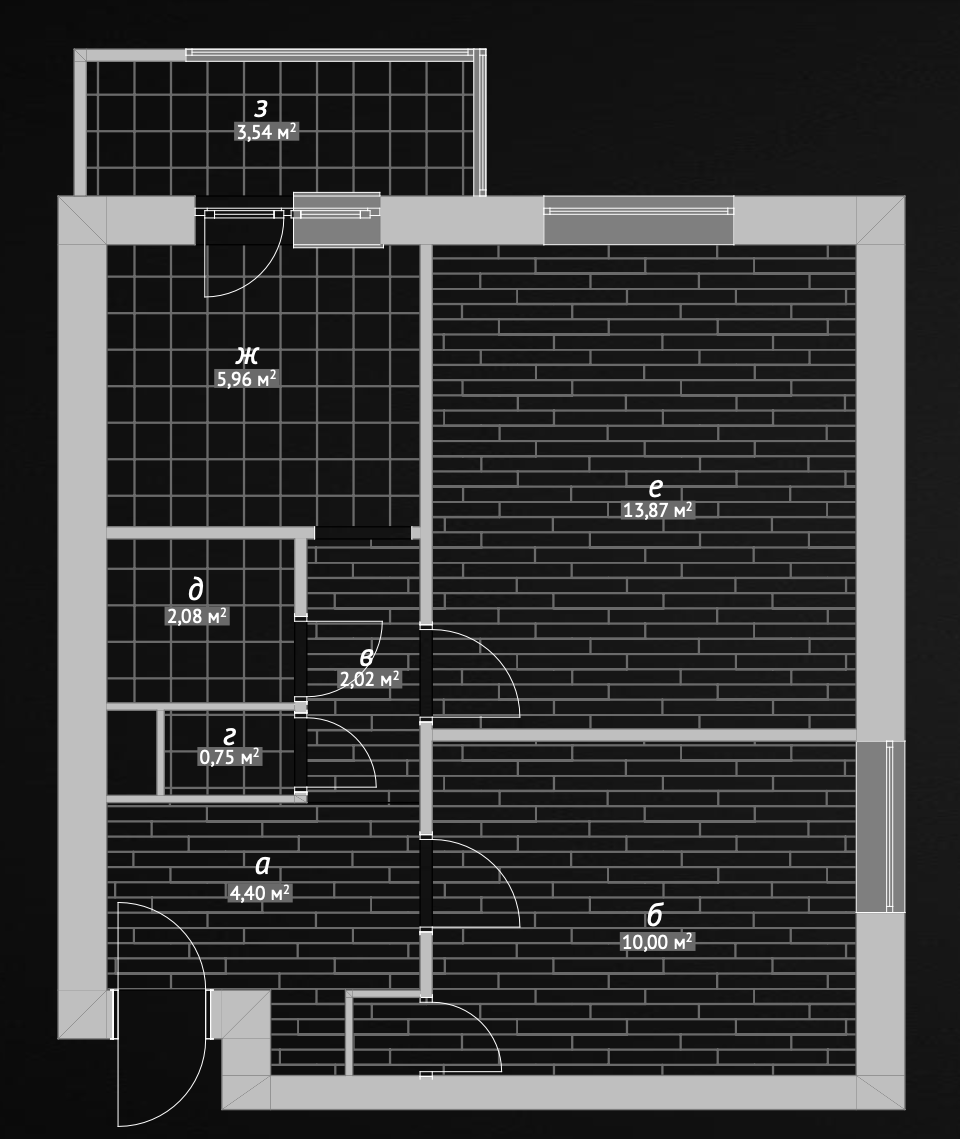 Исходная планировка двухкомнатной квартиры в доме серии II-18