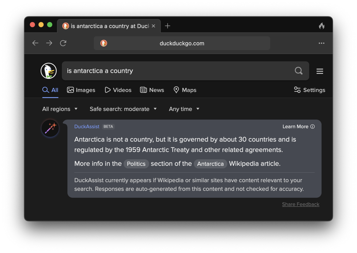 DuckAssist: поисковая система DuckDuckGo получила возможность отвечать на  вопросы с помощью искусственного интеллекта | Apple SPb Event | Дзен