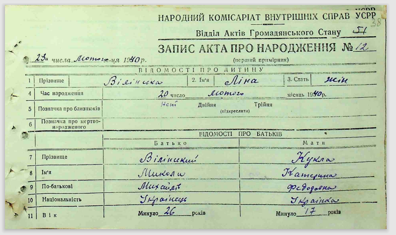 Это не моя тетя, это просто пример того, что имя Лина в данной местности действительно встречалось
