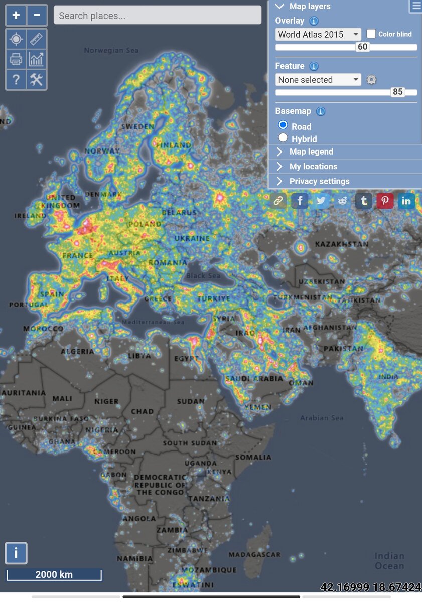 Light pollution map