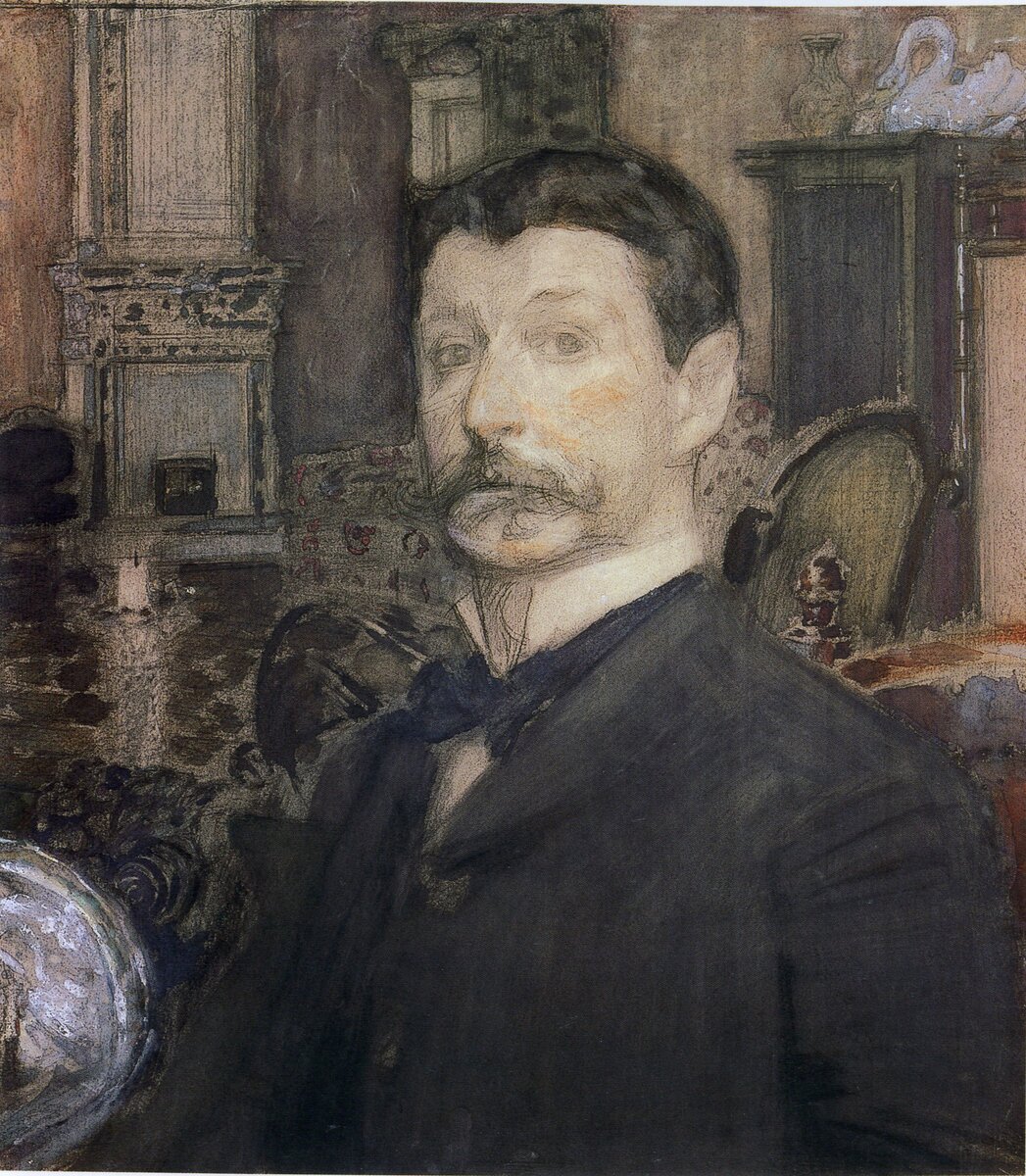Автопортрет с жемчужной раковиной.  Михаил Александрович Врубель. 1905 год.