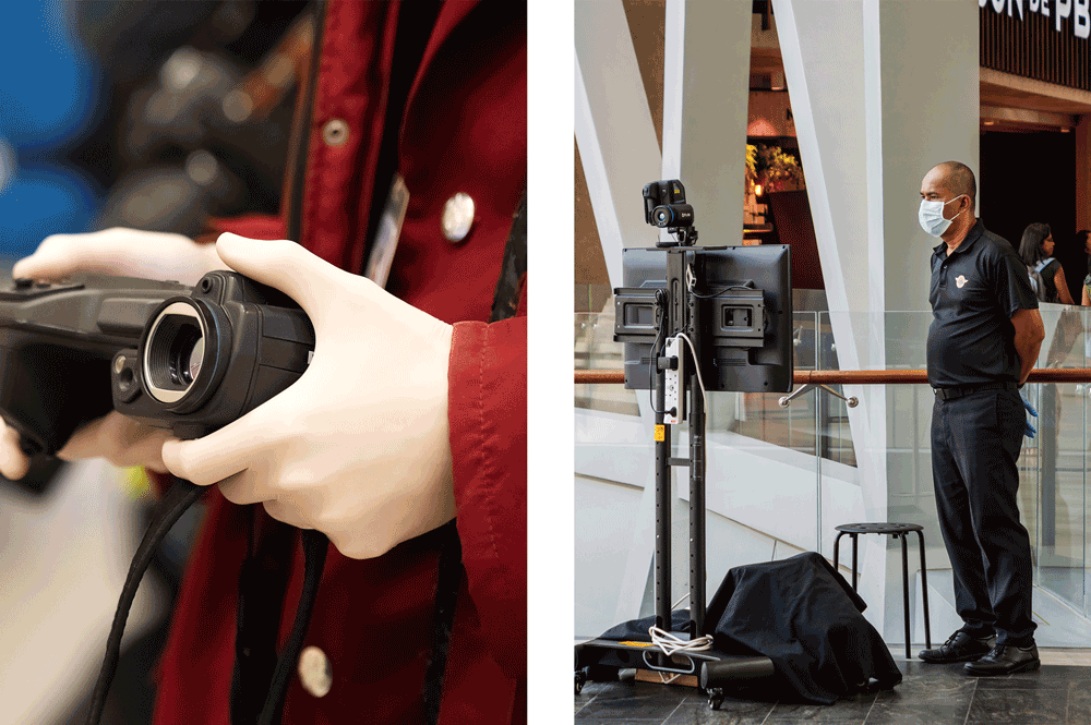 Тепловизор фиксирует электромагнитное тепловое излучение. Чем выше температура пассажира, тем интенсивнее излучение. Фото: Heng Lim / Shutterstock.com (справа)