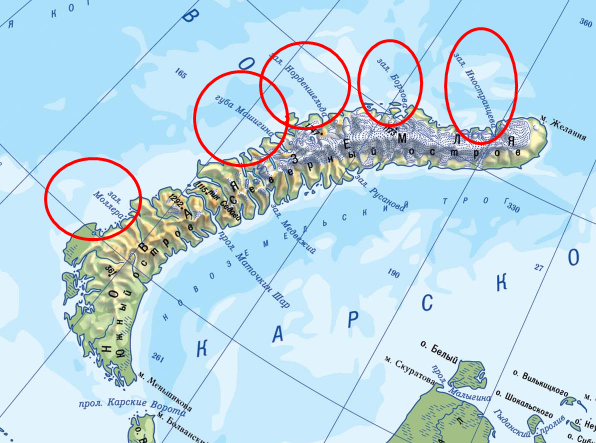 Проливы баренцева моря на карте. Заливы Баренцева моря. Заливы и проливы Баренцева моря. Бухта долгая щель Баренцево море на карте. Крупнейшие заливы Баренцева моря.