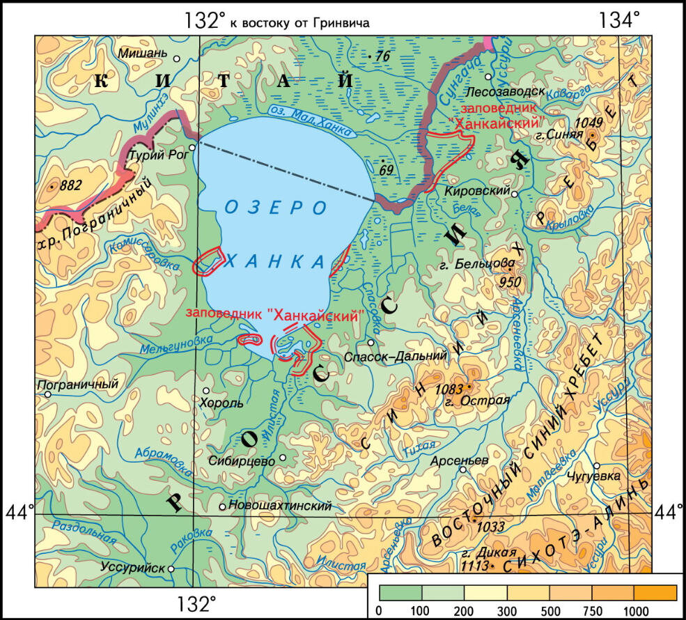 Карта озера ханка
