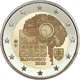 На реверсе монеты 2 евро, размещено: во внешнем круге - традиционные 12 звезд ЕС
во внутреннем круге изображена логотип организации
визу монеты указан банк-эмитент, год выпуска монеты и тут же разместили герб