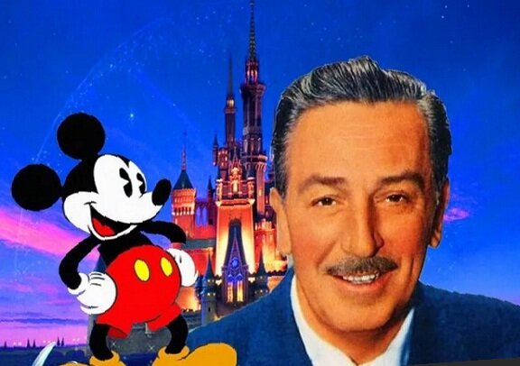 Уолт Дисней на фоне Диснейленда