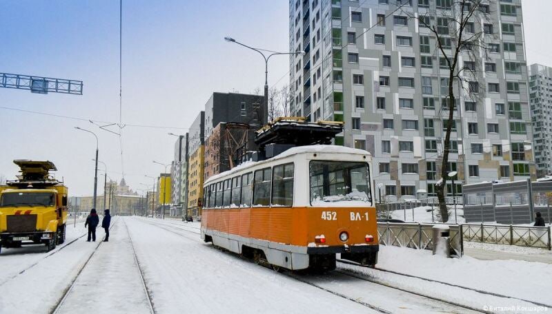 Обкатка трамвая по новой линии, источник фото группа ВК "Трамвай"