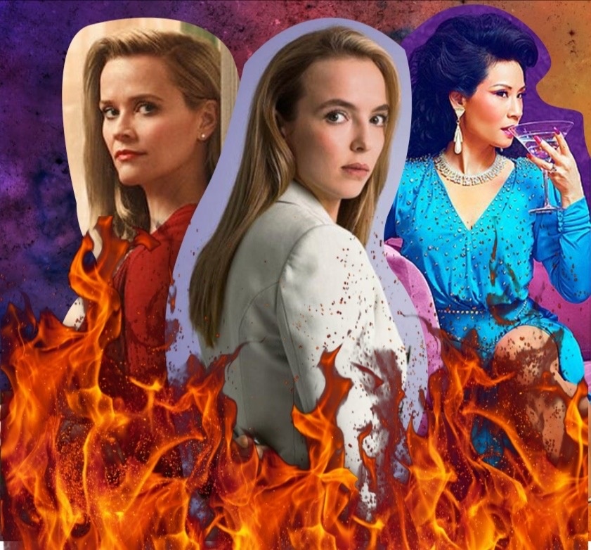 Коллаж из героинь сериалов (слева направо) «И повсюду тлеют пожары», «Убивая Еву», «Почему женщины убивают»