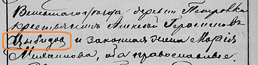 Фамилия в метрической книге 1904 года.