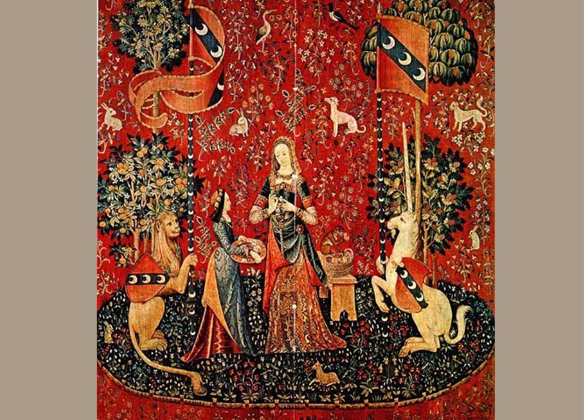 Фламандские шпалеры "Леди и единорог.Запах",около 1500г, музей Клуни, Париж,из открытых источников 