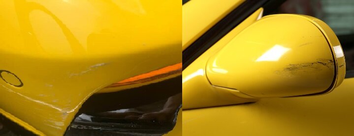 "Чиркаши" на бампере и боковом стекле