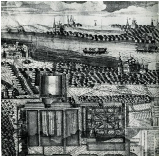 В нижней части гравюры - парк