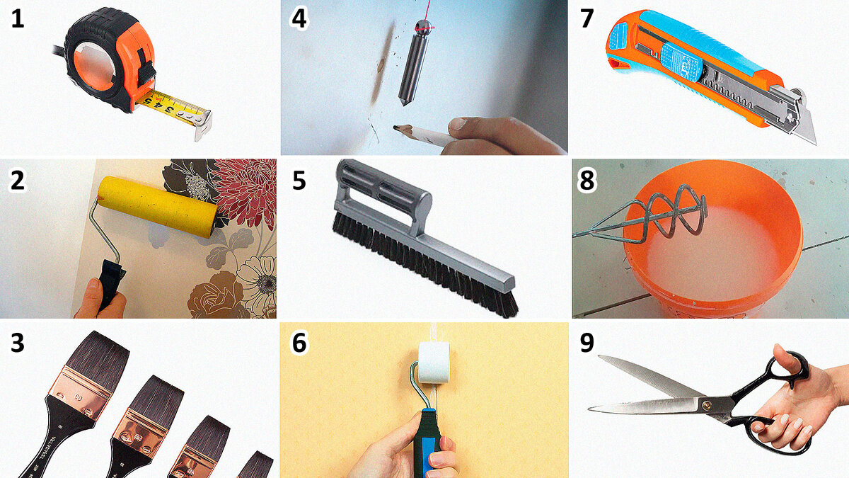 Необходимые инструменты для оклейки обоев