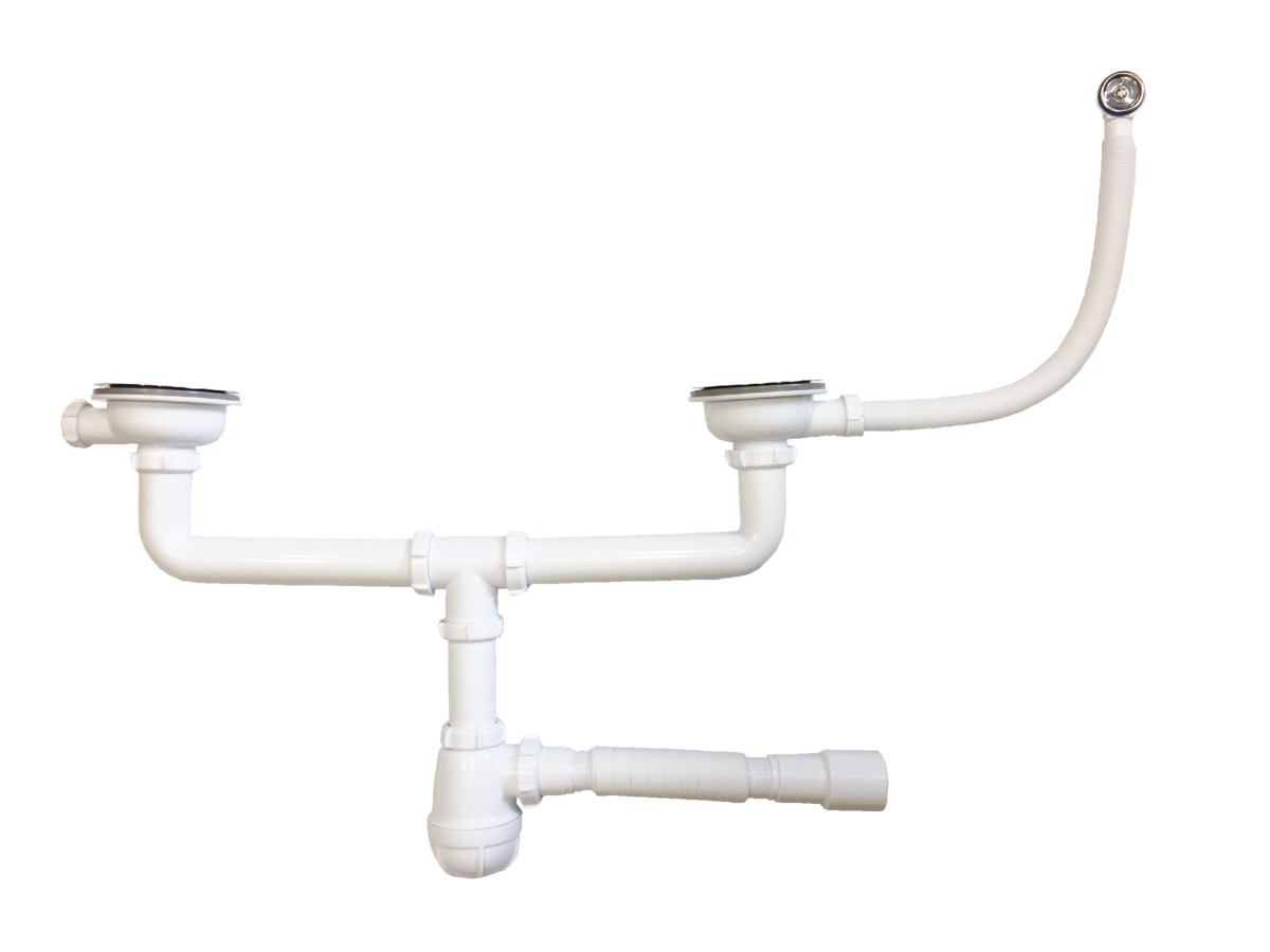 Aquant Сифон для мойки сдвоенный 3 1/2" х 40 с круглым переливом с г.т. 40х40/50