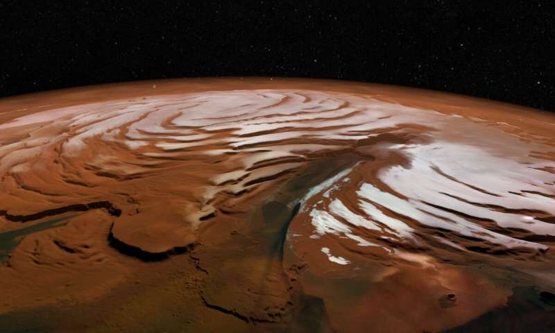 Снег и лёд на северном полюсе Марса