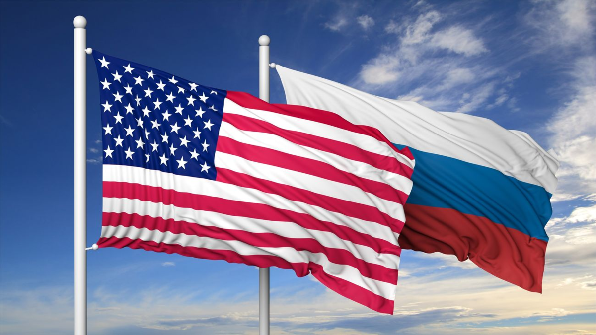 Флаг Российской Федерации и Соединенных Штатов Америки