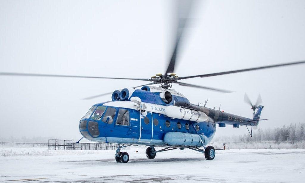 Вертолет Ми-8 компании “Газпром” с анализатором метана // Фото dji-blog.ru 