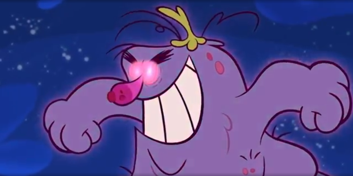 Кадр из мультфильма "С приветом по планетам" - серия "Тролль" (Тролль увеличивается от полученной негативной энергии)