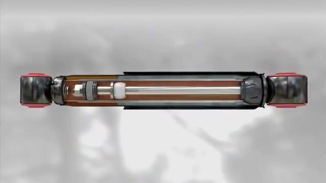    Отличие амортизатора от шприца в том, что в амортизаторе цилиндр с поршнем вложен во второй цилиндр большего радиуса. Поршень выдавливает рабочую жидкость не в окружающую среду, а во внешний цилиндр.Monroe