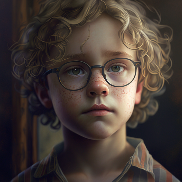 Том - мальчик с кудрявыми светло-русыми волосами и зелеными глазами