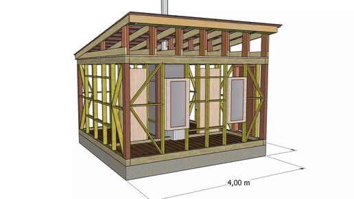 Каркасная баня с двускатной крышей