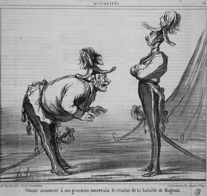 Дьюлаи на докладе у Франца-Иосифа. Карикатура из Le Monde Illustre. Из коллекции А.Ефремова