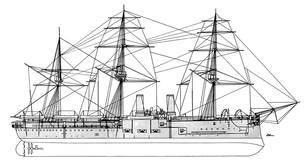 Внешний вид броненосца "Александра" на момент вступления в строй в 1877 г.