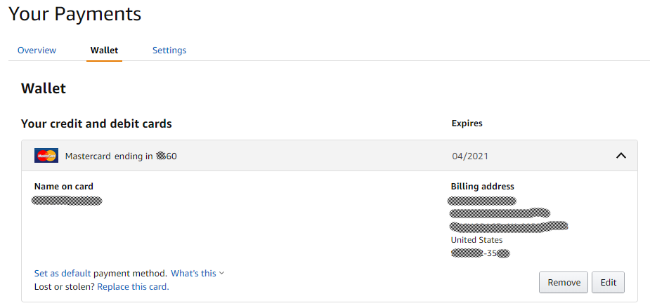 Как отвязать карту от Amazon Prime