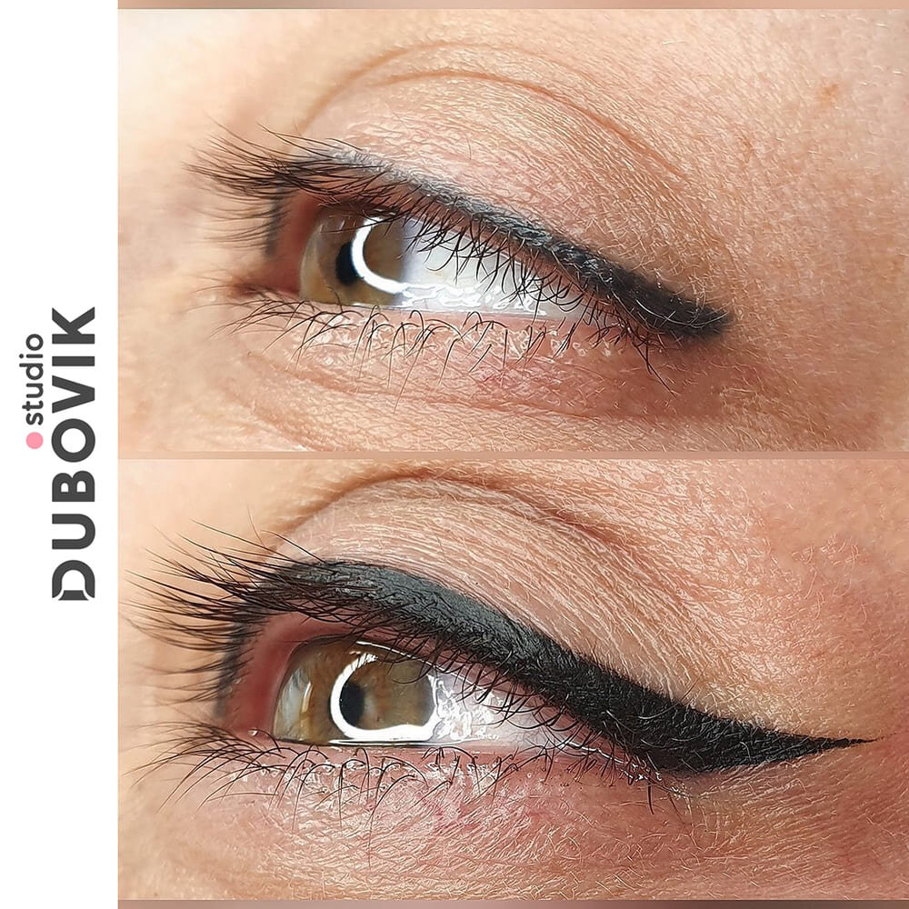 Межресничный перманент на нижнее веко. Как делают татуаж век. Перманентный макияж стрелка на нависшее веко. Перментальный макияж век стрелки. Как делают татуаж век.