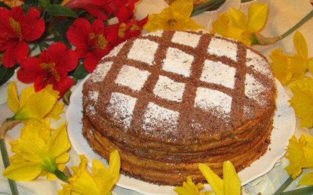 Ленивый торт на сковороде за 30 минут со сметаной и сгущенкой