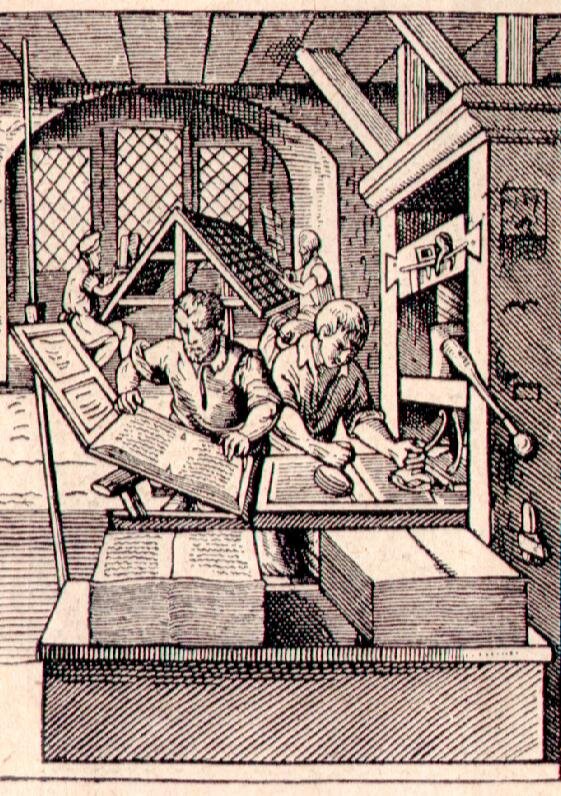 Печатный станок. Средневековая гравюра
