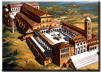 Базилика св. Петра в Риме. Внешний вид. 322 - 326 гг. Источник фото: http://tisamsebegid.ru/sites/default/files/fotorim/sobor-svyatogo-petra-28.jpg