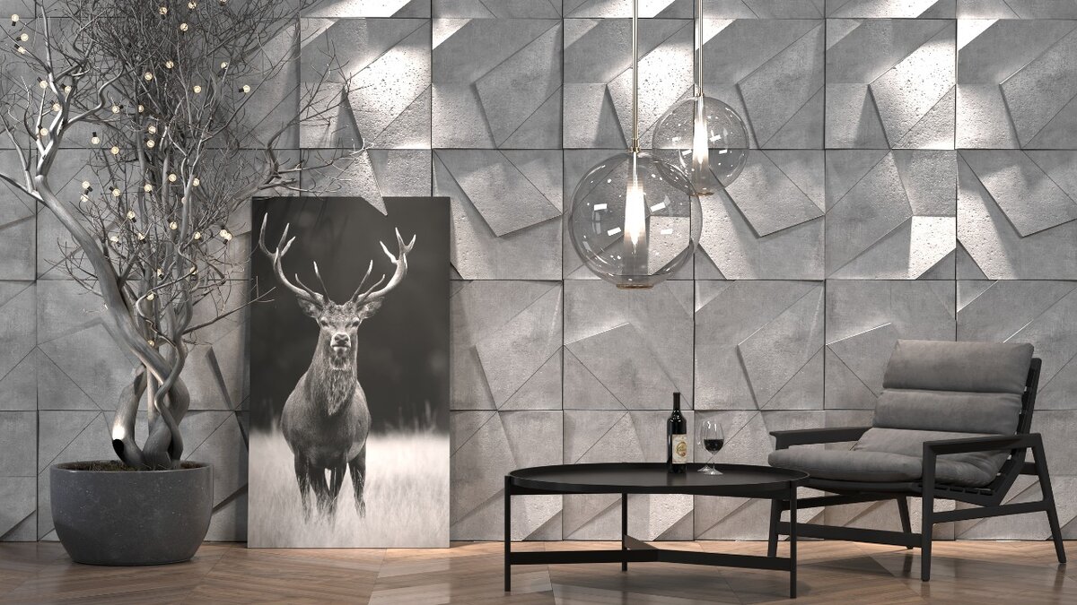 3д Панели "STONE" в сером исполнении