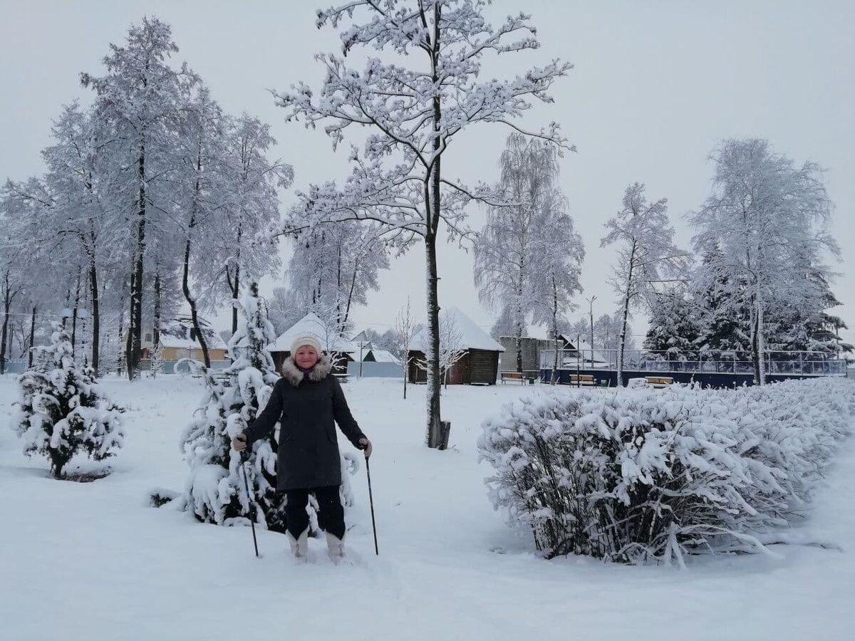 Тёща на фоне зимнего пейзажа