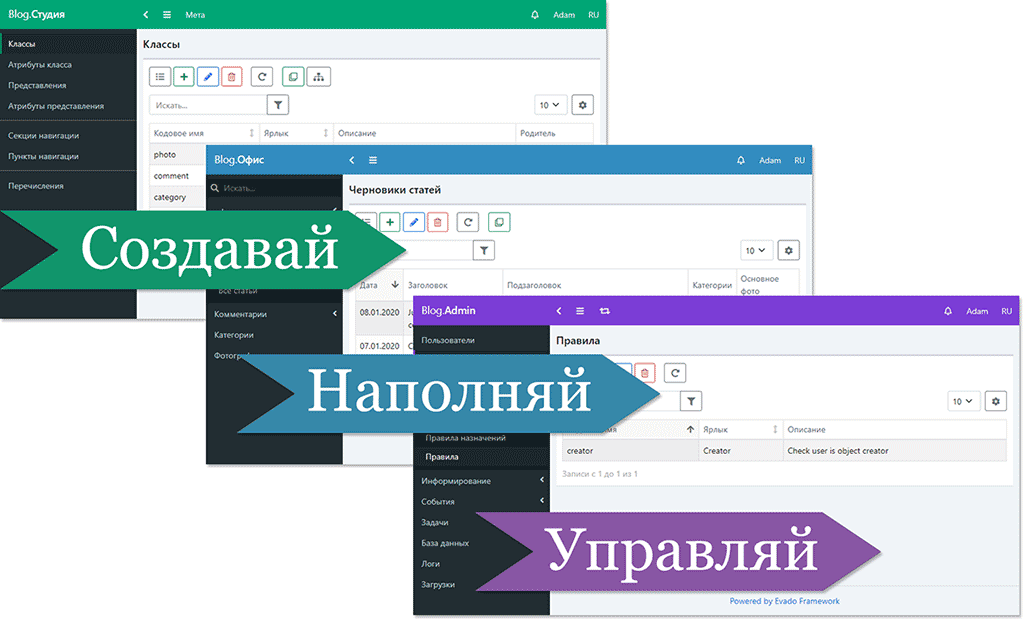 Унифицированный интерфейс фреймворка Evado