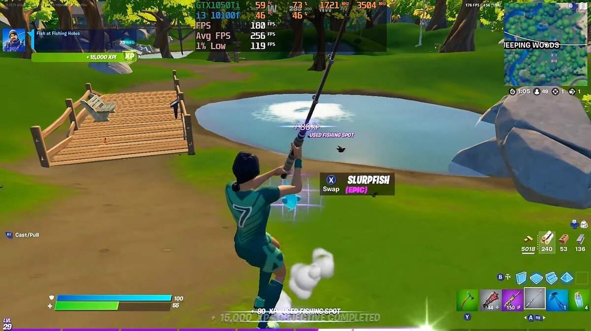 FPS тест 10100F в Fortnite