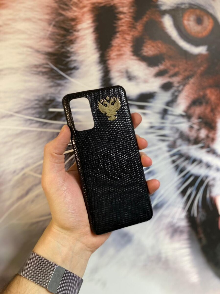 Чёрный кожаный чехол с гербом здравоохранения РФ Mobcase 1534 для Samsung Galaxy S20 Plus