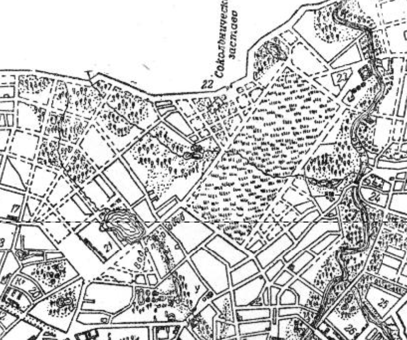 Сокольническое поле на карте Москвы 1836 года. С сайта www.retromap.ru.