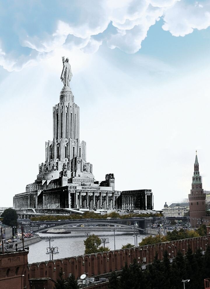 Так могла бы выглядеть сегодня Москва, если бы дворец был возведен. Здание хотели сделать высотой 415 метров, еще 80 отняла бы у неба статуя Ленина.
Фото: Дмитрий ПОЛУХИН