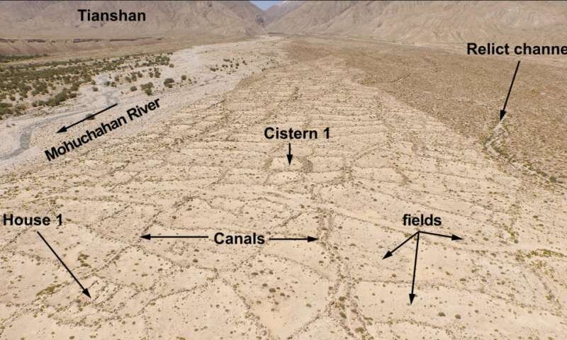  система орошения. Вид с воздуха на древнюю систему орошения, обнаруженную в предгорьях Синьцзяна, Китай. Вашингтонский университет в Сент-Луисе / Археологические исследования в Азии 