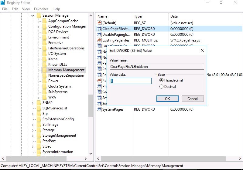 Pagefile sys что это за файл. Компьютер\HKEY_local_Machine\System\controlset001\Control\session Manager\Memory Management. CLEARPAGEFILEATSHUTDOWN. APPCOMPATCACHE.