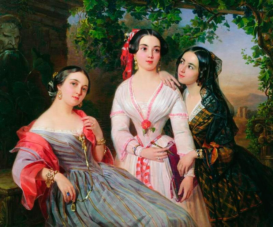Пимен Орлов. Портрет сестер Сухово-Кобылиных, 1847