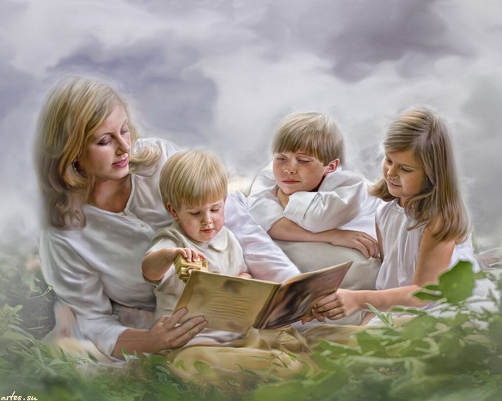 Читаем сказку семьей. Художник Richard Ramsey Richard. Семейное чтение в живописи. Картина семья. Сказочные семьи.