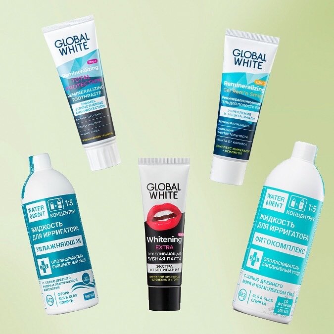 Зубная паста Global White, жидкости для ирригатора Water Dent 🤤
