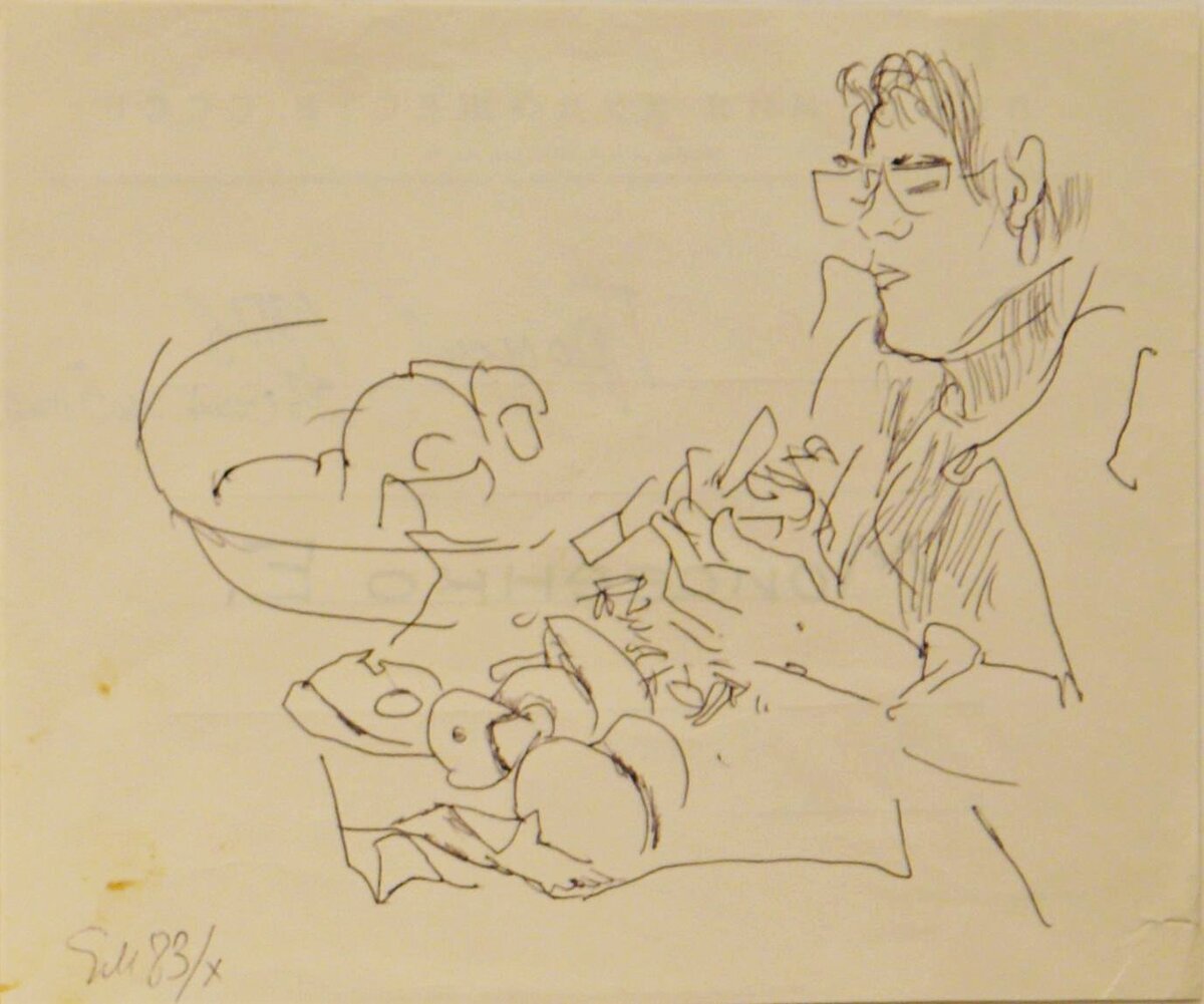 Моисеенко Евсей Евсеевич (1916–1988) Женщина, чистящая овощи
1983
Бумага, шариковая ручка
НИМ РАХ
