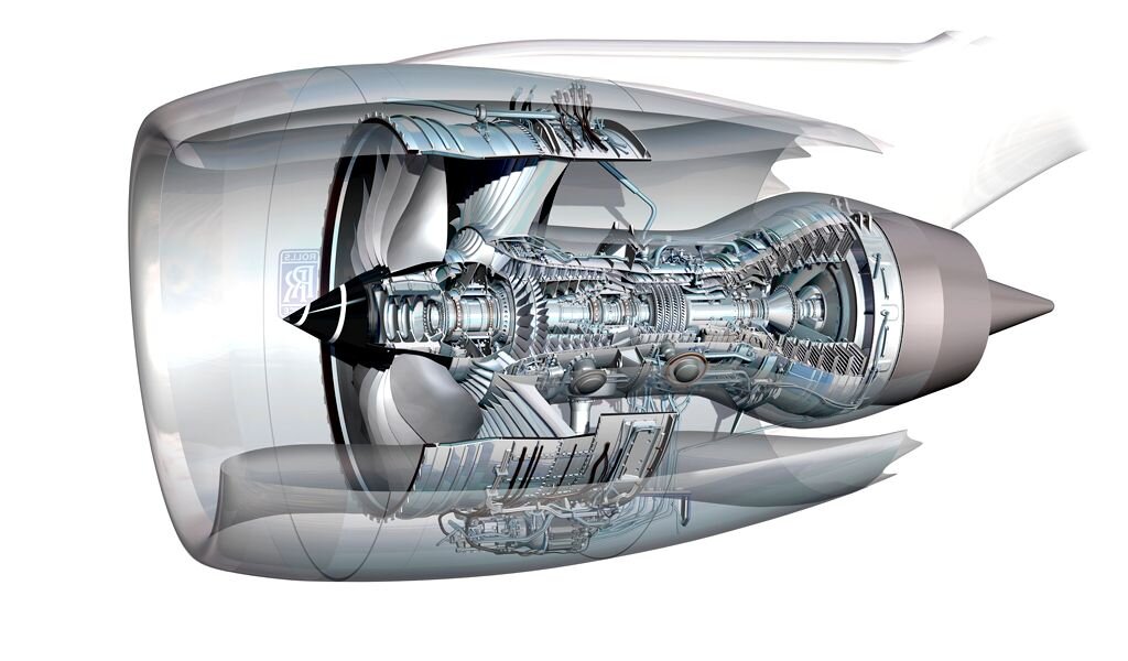 Двигатель Rolls-Royce Trent 1000 в гондоле, разрез