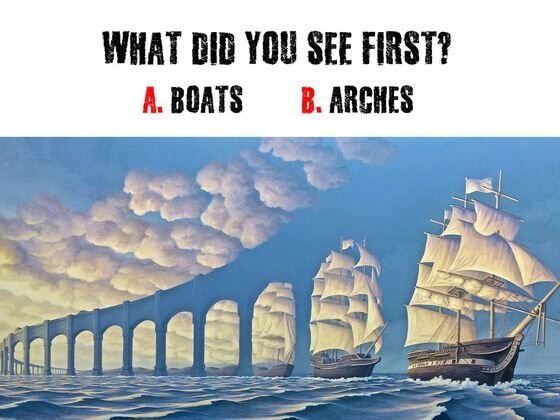 Что вы увидели в первую очередь: а - корабли  б - арки
